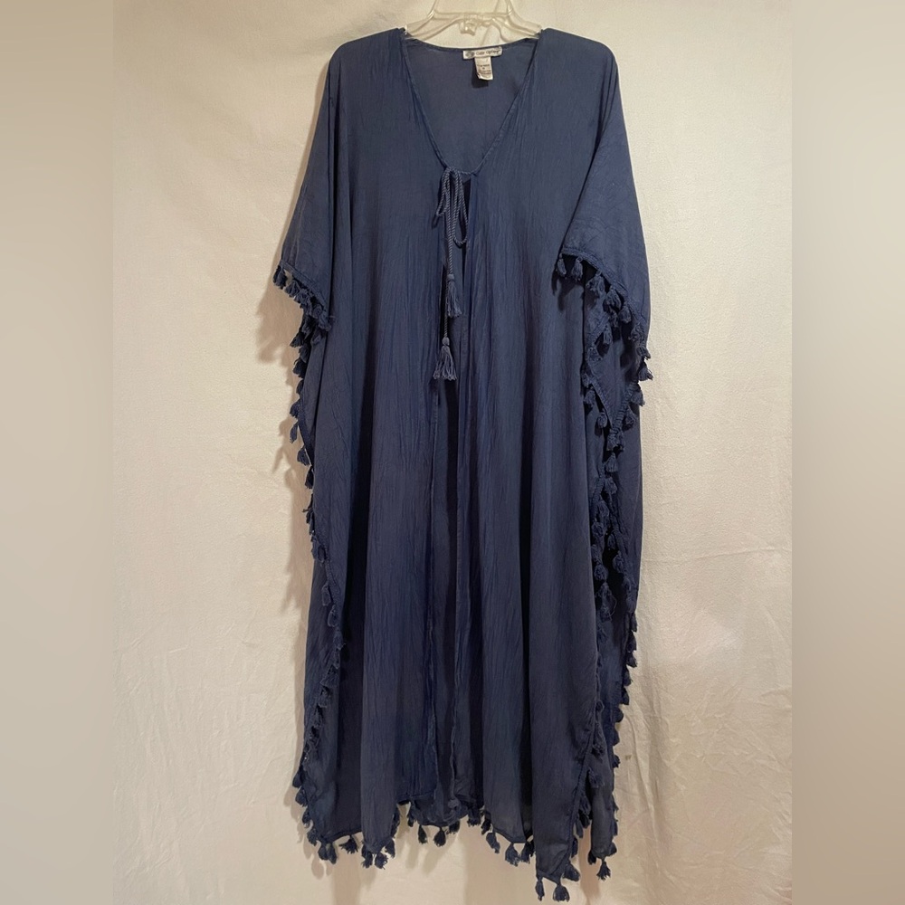 Women's Navy Tassel Swim Coverup Kaftan